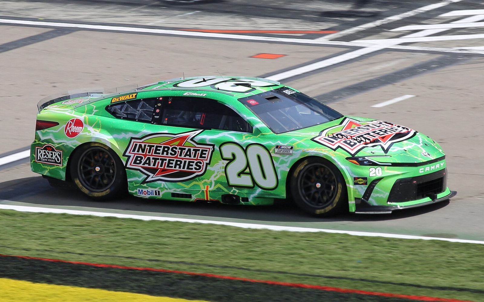 Christopher Bell's green No. 20 Interstate Batteries Toyota on track at Las Vegas